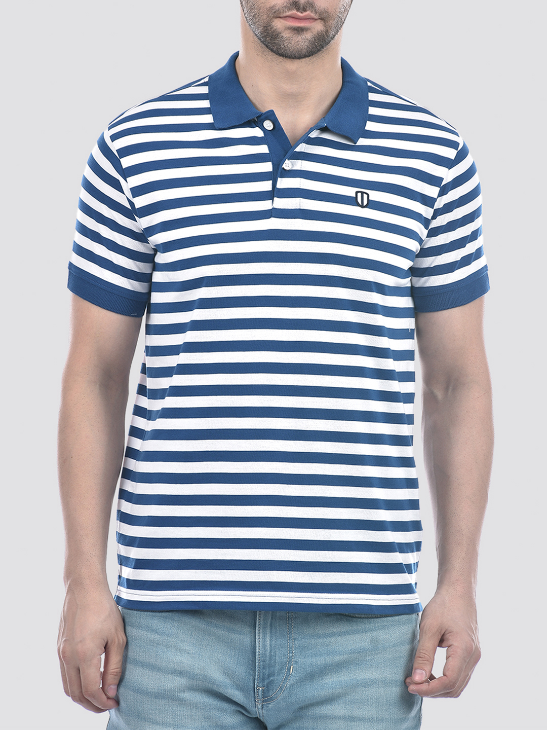 Numero Uno Men Blue Striped Polo T-Shirt